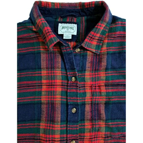 American Eagle Men's Large Flannel Shirt Slim Lumberjack Red Tartan Check Plaid - Picture 2 of 8